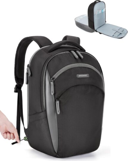 BAGSMART Laptop Backpack for Men, Black Backpack with Retractable Cable, 15.6 Inch Business Backpack for Men, College Computer Backpack, Black