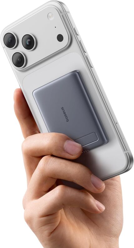 Baseus Picogo Power Bank, Smallest 5000mAh Magnetic Portable Charger with Stand, Qi2 Certified 15W Ultra-Mini MagSafe Battery Pack, Alloy Wireless Travel Fast Charger for iPhone 17/16 Series(Grey)