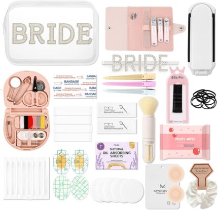 Bridal Emergency Kit for Wedding Day – Bride Survival Kit with Essential Items – Wedding Day Emergency Supplies for Bride, Maid of Honor, Women, and Bridal Party – Includes Makeup Bag