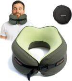 Cesperi® Travel Neck Pillow for Airplanes, Ergonomic Design, Airplane Neck Pillow with Memory Foam, Travel Essentials for Flights, Car Rides, and Home Rest, M Size, 140-210LB (Avocado Green)
