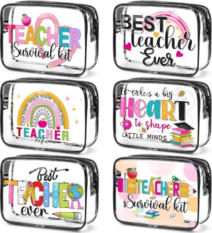 Cunno Makeup Bags Gifts for Women Summer Beach Cruise Swim Nurse Teacher Dance Gift Survival Kit Clear Cosmetic Bags PVC Waterproof Travel Toiletry Handbags Purses Organizer(Teacher)