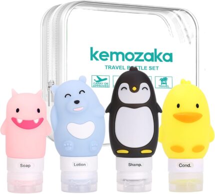 Cute Silicone Travel Size Bottles Set for Toiletries, BPA Free, Leak Proof Squeezable Travel Containers With Built-in Labels, TSA Approved Refillable Travel Essentials Accessories (4pcs)
