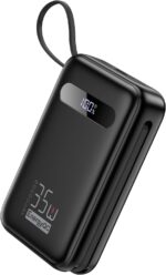 EnergyQC 20000mAh Portable Charger, 35W PD 3.0+QC 4.0 Fast Charging Power Bank with Built-in Lightning & USB-C in&Out Cables, Travel Battery Pack for iPhone 17/16/15/14, Samsung, iPad, Android, Black