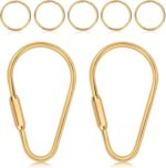 Gold Brass Key Rings, Screw Lock Key Ring, Brass Screw Keychain with Flat Rings Gold Carabiner, Keychain Clip Tool