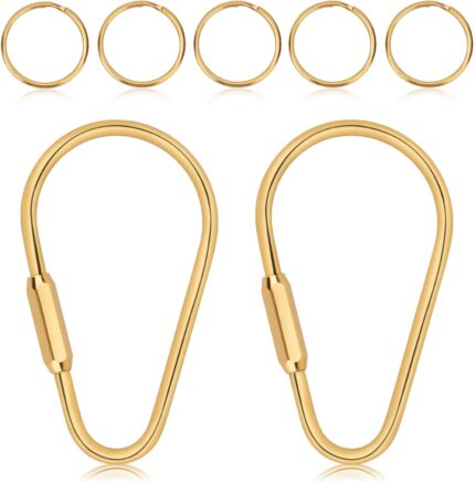 Gold Brass Key Rings, Screw Lock Key Ring, Brass Screw Keychain with Flat Rings Gold Carabiner, Keychain Clip Tool