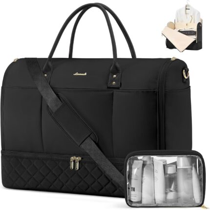 LOVEVOOK Convertible Garment Duffel Bag for Travel, carry on bag With Toiletry Bag, weekender bags for Women With Shoe Compartment, 2 in 1 Hanging Suitcase Travel Duffle Bag，Black