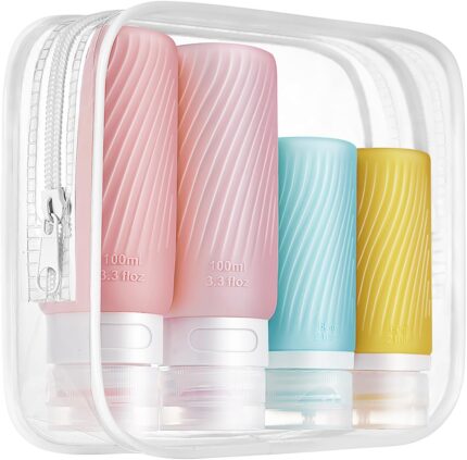 Leak-Proof travel bottles for toiletries Set, Reusable Squeezable BPA-Free Silicone Containers, TSA Approved, Refillable for Shampoo, Conditioner, Lotion, and Body Wash – Travel Essentials