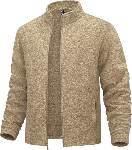 MAGCOMSEN Mens Zip Up Sweatshirt Casual Fleece Jacket with Zipper Pockets and Stand Collar