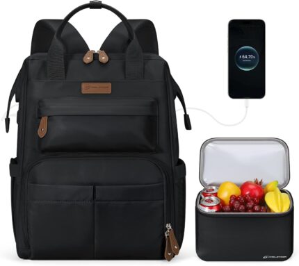 Maelstrom Travel Backpack for Women Men,Laptop Backpack Fits 15.6-17.3 Inch Laptop, Nurse/Teacher/Work Bag with Insulated Lunch Box,Water Resistant Carry On Backpack,Black