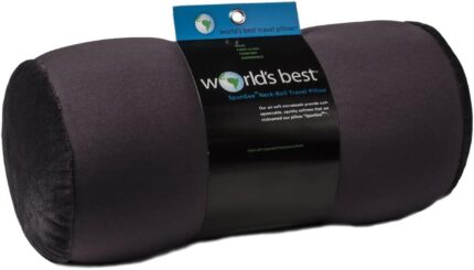 Microbead Bolster Tube Travel Pillow - Compact Neck Roll Pillow for Airplane, Car, or Home - Soft Lumbar Support Pillow – Charcoal