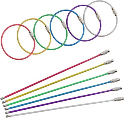 Mini Skater 12Pcs Key Ring Keychain 5.3" Stainless Steel Wire Keychain Cable Loop Screw Lock Rope Heavy Duty Luggage Tags Loops Tag Keepers 2mm Cable Key Ring for Luggage Tag, Keys, Multicolored, S