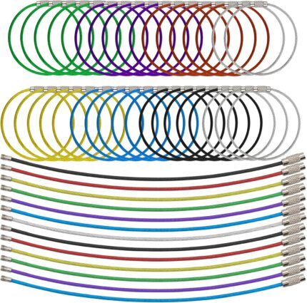 Mziart 35 Pack Stainless Steel Wire Keychain Cable 6 Inch Extendable Wire Ring Luggage Tags Loops Holder, Metal Key Rings Key Chain Keyrings Key Tags Keepers, Multicolor