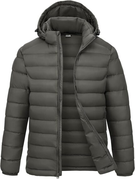 Rdruko Men’s Puffer Jacket with Detachable Hood Lightweight Water Resistant Insulated Winter Puffy Coat