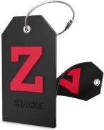 Shacke Large Luggage Tag Initial with Full Privacy Cover and Stainless Steel Loop - Black (Letter Z)