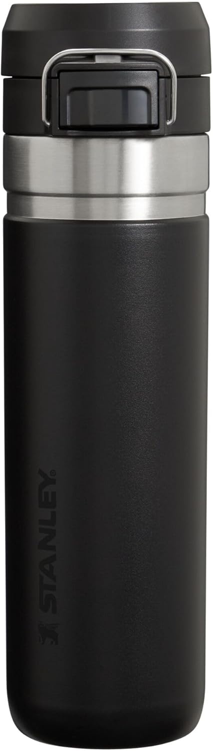 Stanley Quick Flip GO Water Bottle 24 oz | Push Button Lid | Leakproof and Packable for Travel and Sports | Insulated Stainless Steel | BPA-Free | Black 2.0