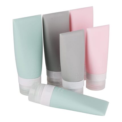 TSA Certified Portable Soft Silicone Travel bottles Set – 6 Pack Leakproof Silicone Travel Bottles,Cosmetic Toiletry Containers(Label stickers)