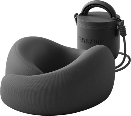 Travel Pillow – Memory Foam Neck Pillow Airplane, Neck Travel Airplane Pillow for Long Flight, Portable Travel Essentials, 360º Ergonomic Support, Machine Washable (Black)