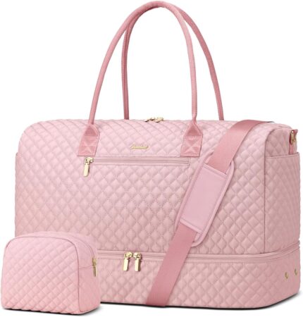 Travel Weekender Bags for Women - Duffle Bag Women with Shoe Compartment Carry On Overnight Bag with Toiletry Bag Duffel Bags with Wet Pocket for Gym Hospital Bags for Labor and Delivery Pink