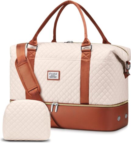 Travel Weekender Duffle Bags for Women: Overnight Bags with Shoe Compartment Large Carry on Weekend Bag with Toiletry & Wet Pocket Tote Duffel Bag Hospital Bag for Women Labor Delivery Begie Brown