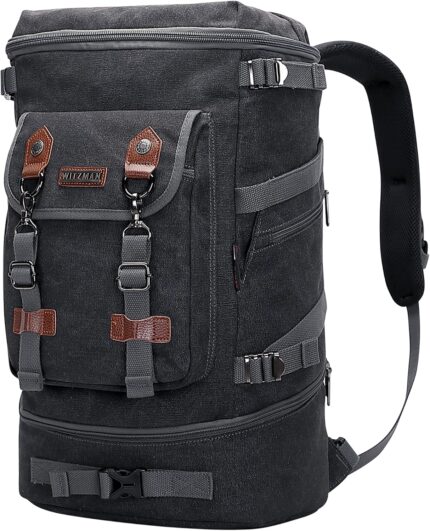 WITZMAN Travel Backpack for Men Women Canvas Backpack Carry on Luggage Rucksack Convertible Duffel Bag Large (A568 Black)