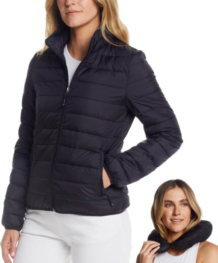 Weatherproof Womens Puffer Jackets - Packable Travel Neck Pillow Alternative Down Puffer Jacket Women (S-XXL)