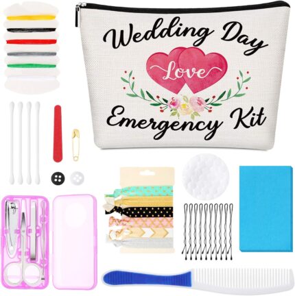 Weewooday Floral Wedding Emergency Kit for Bride Wedding Survival Set with Makeup Bag, Bridal Shower Kit Gift Present Fun Engagement Present for Bride Emergency Supplies