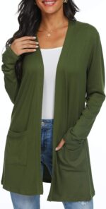 Womens Casual Lightweight with Pocketes Long Sleeve Open Front Cardigan