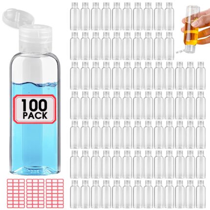100pcs Empty 3.4 oz Travel Bottles with Flip Cap Tsa Approved Leakproof Plastic Squeeze Small Shampoo Bottles for Toiletries Liquids Travel Essentials Containers for Lotion, Party favors, Bulk Gifting