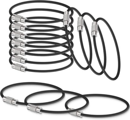 12 Pcs Wire Keychain Cable, Stainless Cable Key Ring, 5.9" Length 0.08" Diameter Black Keychain for Keys, Luggage Tags, Keyrings