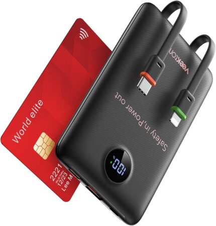 VEEKTOMX Portable Charger Built-in Cables, Power Bank for iPhone, Fast Charge USB C Battery Pack Travel Essentials Phone Charger Compatible with iPhone 17/16/15/14, Samsung S25/24