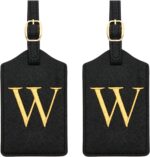 2 Pcs Initial Monogrammed PU Leather Luggage Tags Embroidered for Suitcases, Travel, Baggage Bags (W)