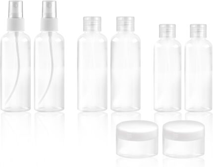 8Pcs Travel Bottles Set, TSA Approved Travel Size Toiletries, Reusable Leak Proof Cosmetic Containers for Shampoo, Conditioner, Cream -Women Men Travel Essentials