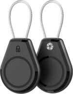 Air Tagholder 2 Pack - Waterproof Keychain Case with Steel Wire Cable & Hex Lock, Anti-Lost Shockproof Cover Compatible with Apple Air Tag for Luggage, Backpack, Keys, Bicycles, Kids Items - Black
