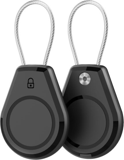 Air Tagholder 2 Pack - Waterproof Keychain Case with Steel Wire Cable & Hex Lock, Anti-Lost Shockproof Cover Compatible with Apple Air Tag for Luggage, Backpack, Keys, Bicycles, Kids Items - Black