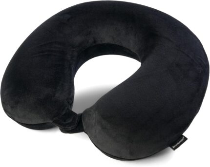 Brookstone Travel Neck Pillow - Lightweight Fleece Casing U-Shaped Stuffable Memory Foam Travel Pillow for Sleeping and Neck Support, Black
