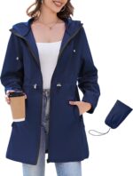 Century Star Womens Rain Jacket with Hood Packable Lightweight Raincoats for Women Waterproof Long Rain Coat Windbreaker