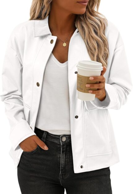 EVALESS Jackets for Women Fall Fashion 2025 Lightweight Coat Button Down Cropped Shackets With Pockets