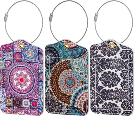 Fishent Luggage Tag, 3 Pack Travel Cruise Luggage Tags for Suitcases, Cute Suitcase Tags Identifiers Bag Tags with Privacy Flap, Baggage Name Tag for Women Men Luggage Backpack Handbag School Bag