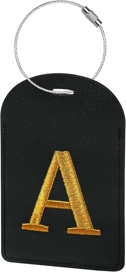 Gloppie Personalized Initial Luggage Tags for Suitcases,TSA Approved Luggage Tag with Privacy Cover,Embroidered Monogrammed Travel Bag Tags Black A