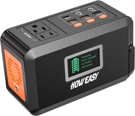 HOWEASY Portable Power Station,120W(240W Peak) Solar Generator,88Wh Lithium Battery Power with 110V AC Outlet/DC/USB/LED Light for Outdoor Camping Trip Hunting Emergency(Solar Panel Optional)