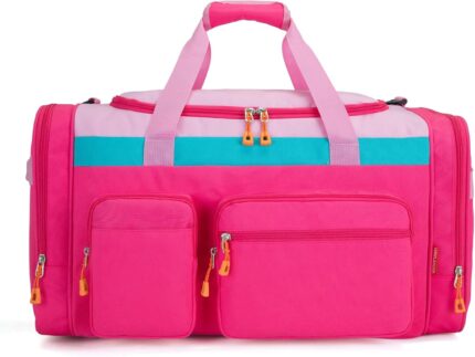 HawLander Large Kids Duffle Bag for Travel, Overnight, or Weekender, 20" inch (Pink Rose)