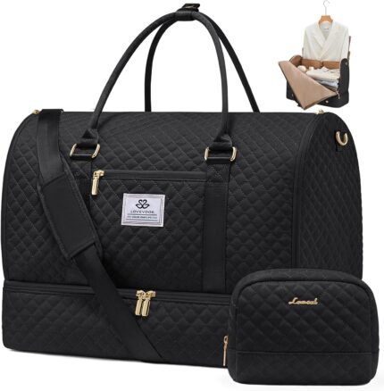 LOVEVOOK Convertible Garment Bag for Travel with Shoe Pouch, Carry On Garment Duffel Bag with Toiletry Bag, 2 in 1 Hanging Suitcase Suit Bag, Waterproof Weekender Bag for Women Travel, Wedding, Black