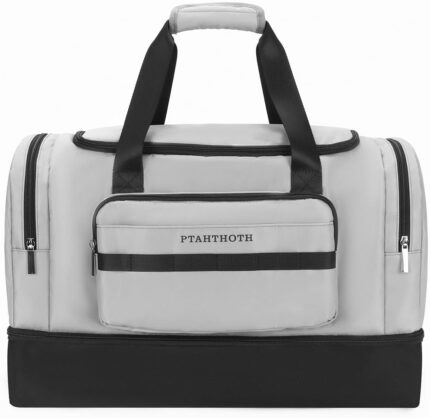 Large 42L Carry On Duffle Bag for Travel & Gym – TSA Approved Airplane Personal Item with Shoe Compartment & Wet Pocket, Water-Resistant Weekender Overnight Bag for Men Women (Grey)