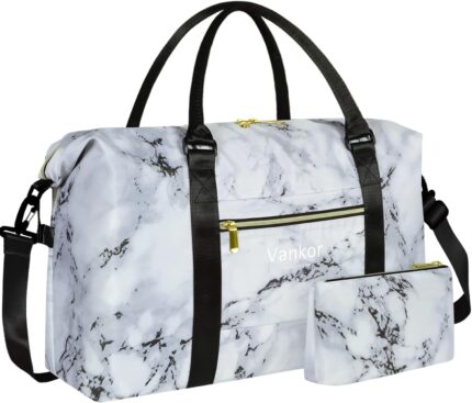 Large Duffle Bag for Travel Waterproof 21 Inch, Vankor Gym Duffel Bag for Women Men Durable Carry on Weekender Overnight Sports Luggage Weekend Beach Yoga Workout Hospital Mommy Diaper Bag Marble