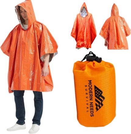 MODERN NEEDS Emergency Survival Jacket – Disposable Rain Ponchos for Adults with Hood | Waterproof Poncho for Men & Women | Compact Emergency Rain Gear for Camping, Travel & Outdoor Survival Kits