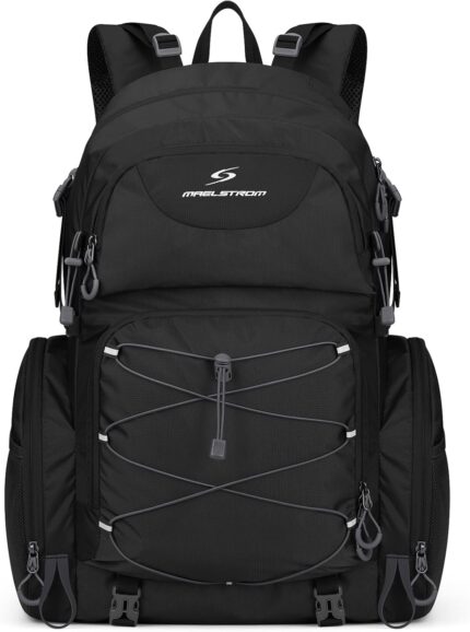 Maelstrom Hiking Backpack, 40L Waterproof Camping Daypack for Men and Women, Lightweight Travel Pack with Rain Cover-Black