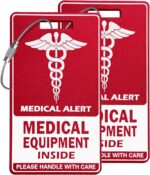 Medical Equipment Luggage Tag,Red and White with Steel Cable，Medical Id Tags for Travel