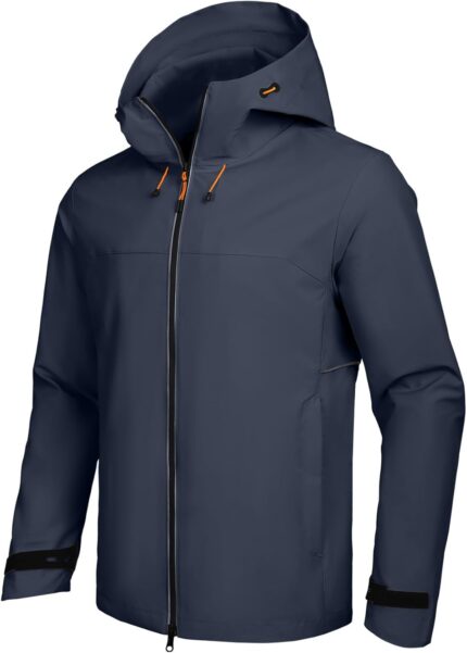 Mens Rain Jacket Waterproof Lightweight Windbreaker Hooded Softshell Jacket for Hiking Travel Outdoor Performance