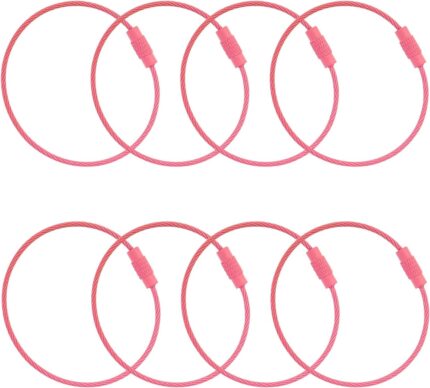 Mini Skater 8Pcs Wire Keychain Cables Key Rings Travel Luggage Tags Steel Loops for Keys Cards Dog Collars Cruise Accessories (Pink, 6 Inch)