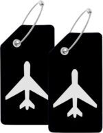 Mziart 2 Pack Silicone Luggage Tags for Suitcases Travel Bag Tags for Luggage, Baggage Suitcase Tags with Privacy Name ID Card (Black)